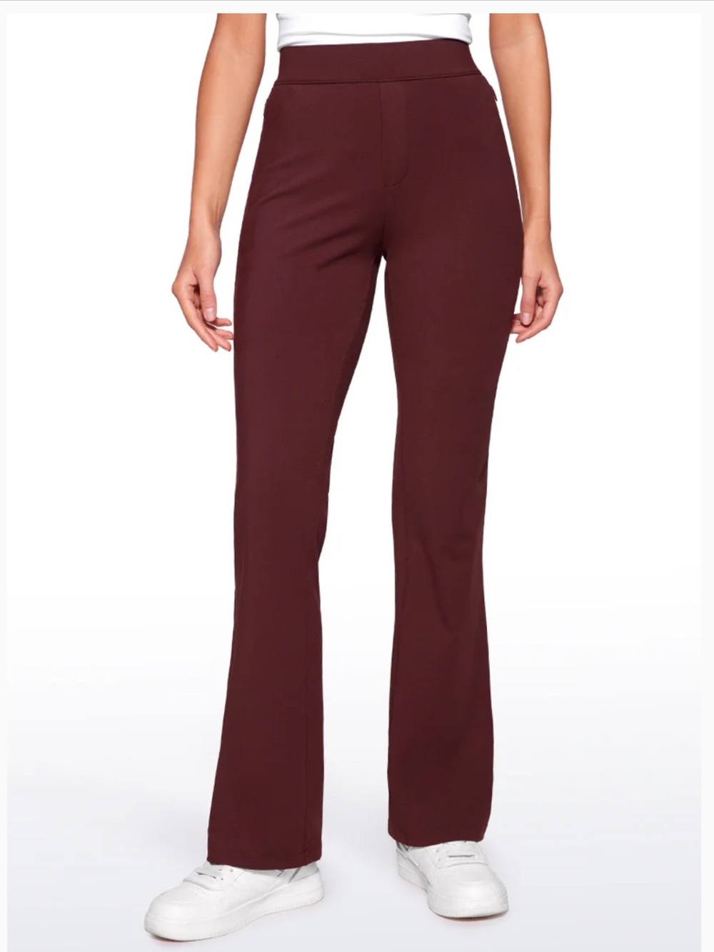 CRZ YOGA Stretch Flared Pants with Zip Pockets Red Merlot Size Large (12) NEW
